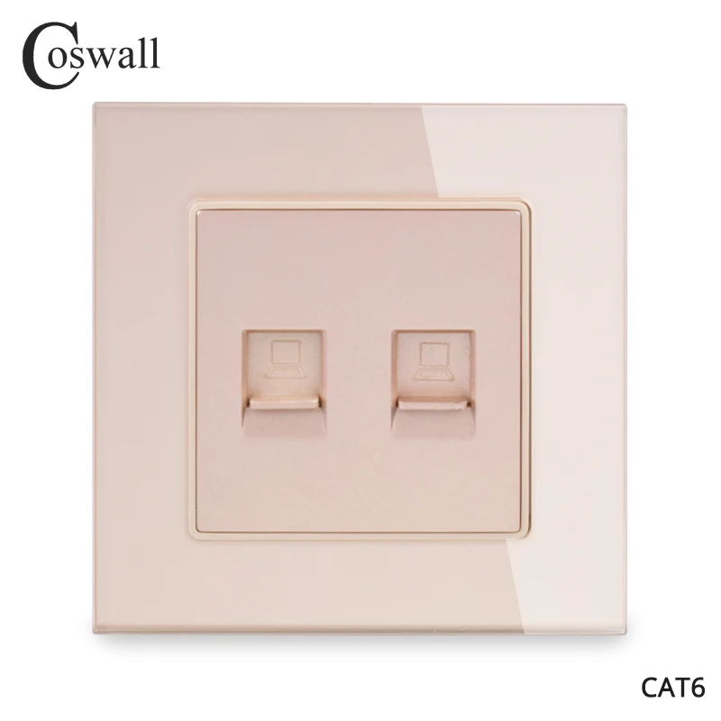 Coswall с украшением в виде кристаллов Стекло Панель двойной CAT6E RJ45 интернет-разъем