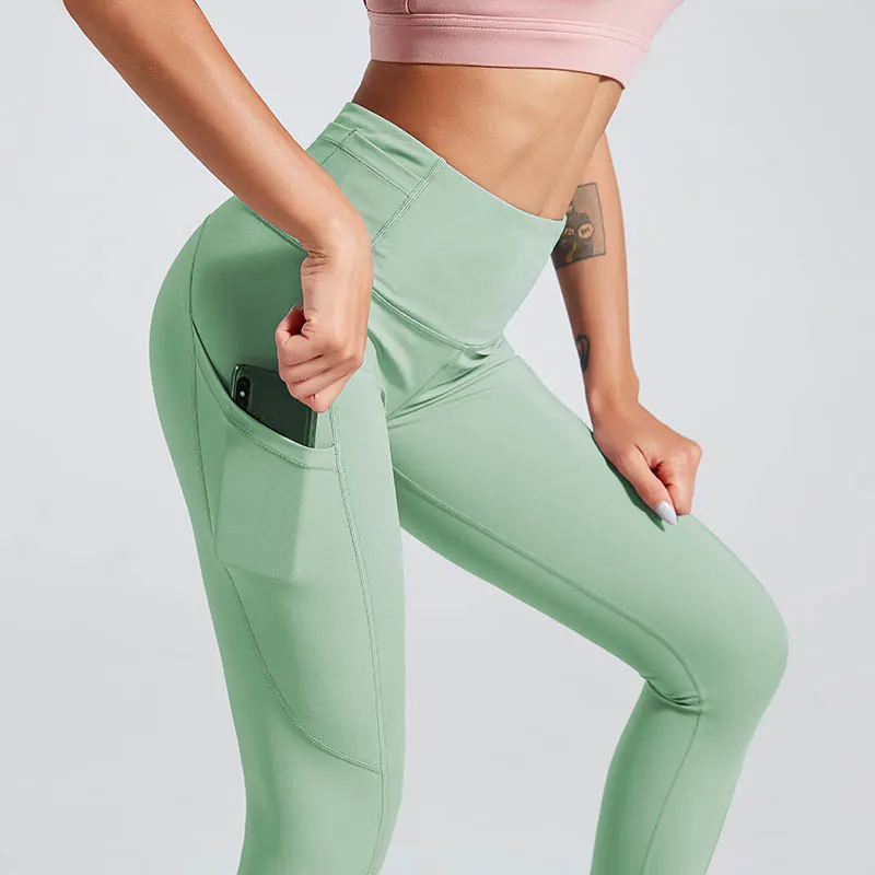 Y6067 Green Kaminsky Soild лоскутные леггинсы женские сексуальные Peach Hart спортивные Леггинсы карманные фитнес Feminina фитнес высококачественные нейлоновые брюки - Цвет: Y6067 Green