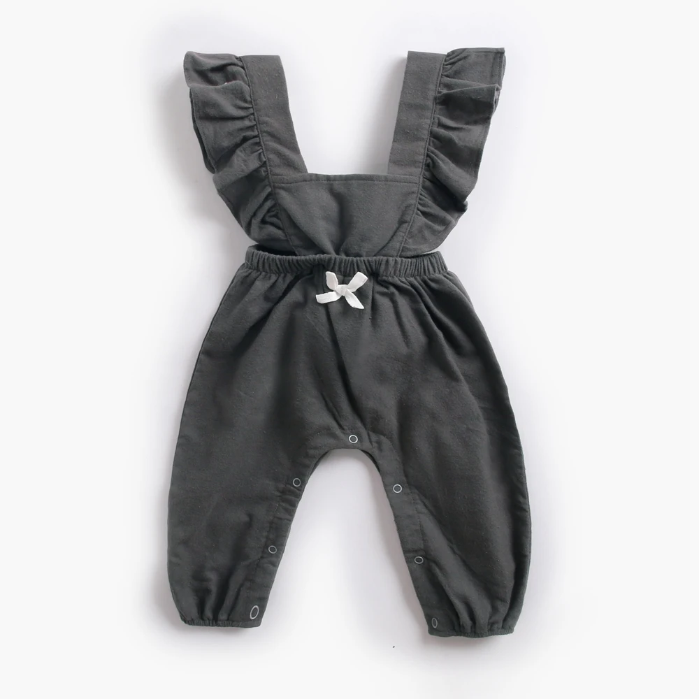 Dark grey Боди для малышей; Осенняя однотонная Одежда для новорожденных; хлопковая одежда с оборками; комбинезоны; детские штаны для девочек; одежда для малышей от 0 до 3 лет - Цвет: Dark grey