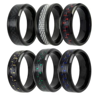 12 colors fashion mens black stainless steel rings inlaid blue red green carbon fiber rings mens wedding band jewelry wholesale
