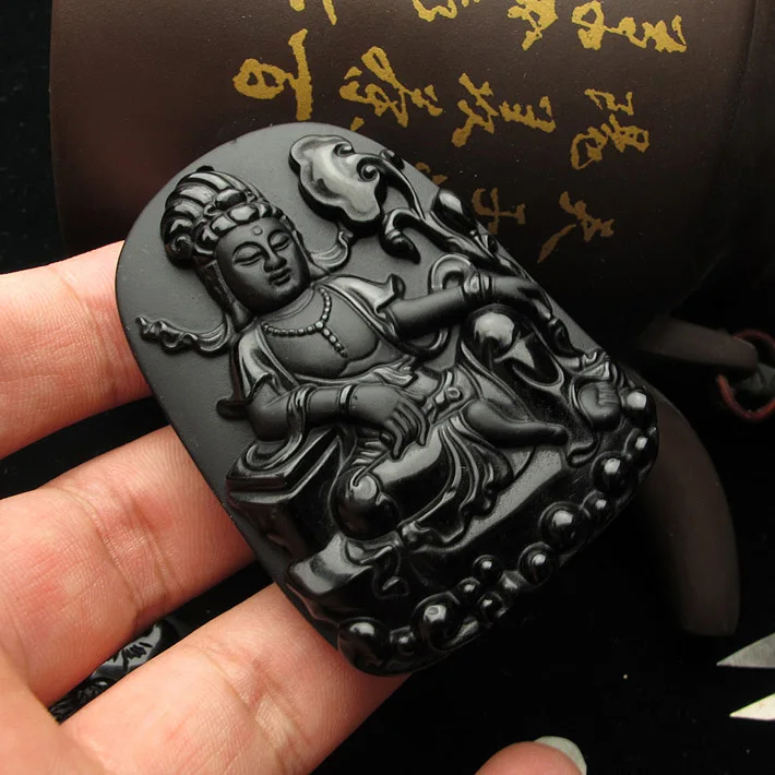 Ожерелье из бусин натурального черного обсидиана ручная работа подвеска