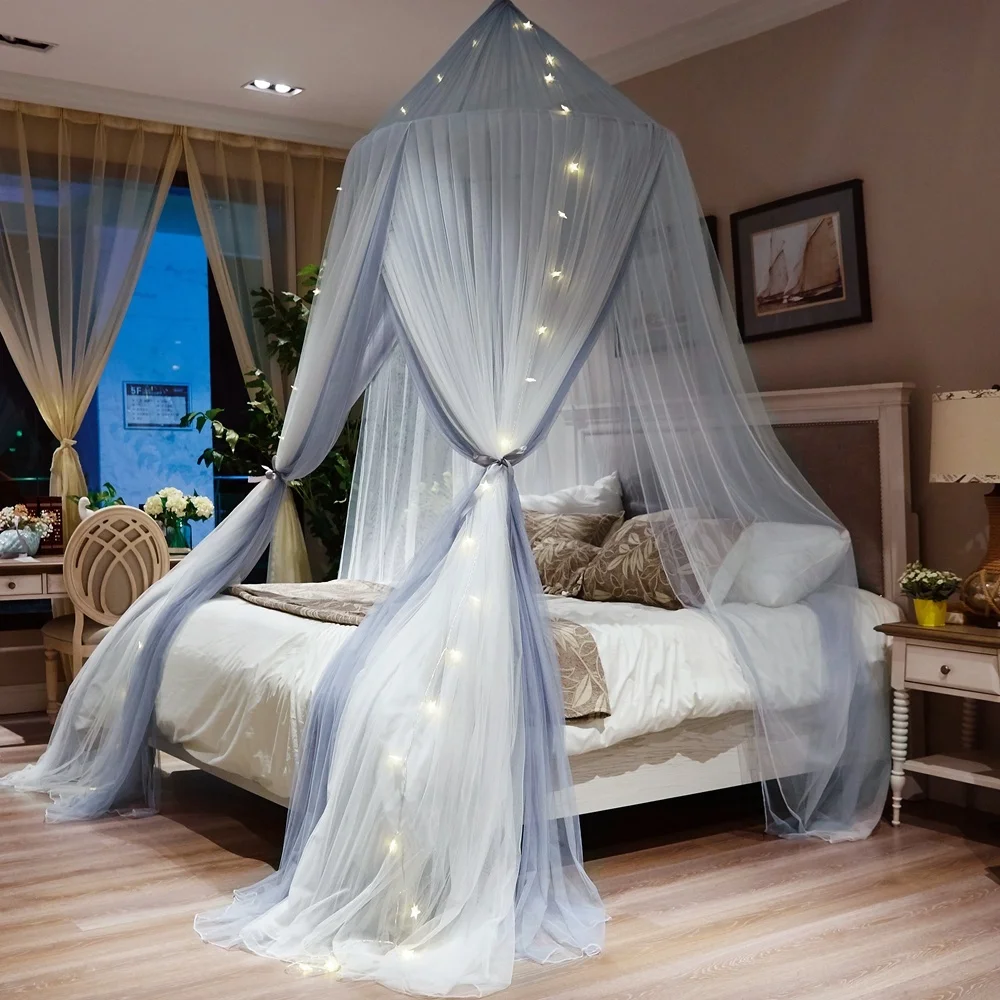 

Princess Style Hanging Dome Mosquito Net Bed Canopy Romantic Double Layer Yarn Bed Valance Anti-mosquito Decor Bed Cover Curtain