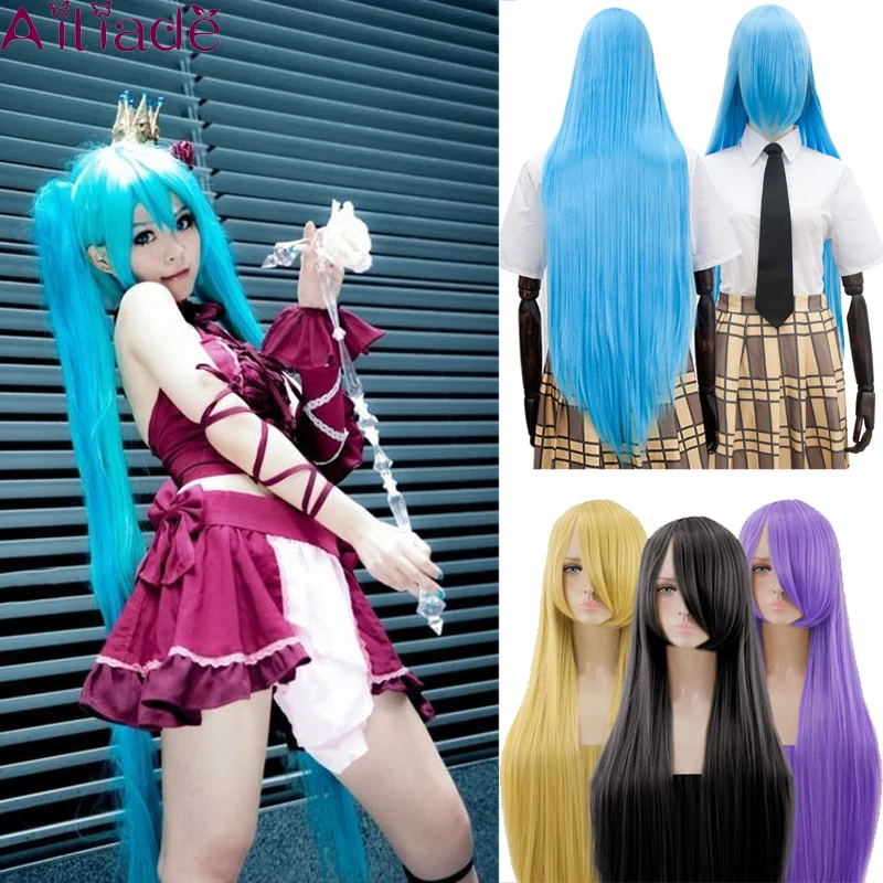 AILIADE длинные прямые косплей парик черный фиолетовый красный розовый синий темно