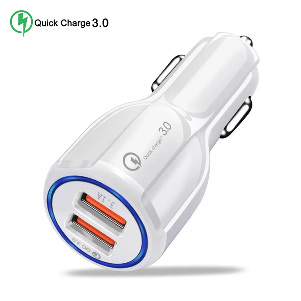 Хорошее автомобильное USB зарядное устройство 3,0, быстрая зарядка, зарядное устройство для мобильного телефона, 3 порта, USB, быстрое автомобильное зарядное устройство для iphone, ios, huawei, Android - Тип штекера: White 2USB