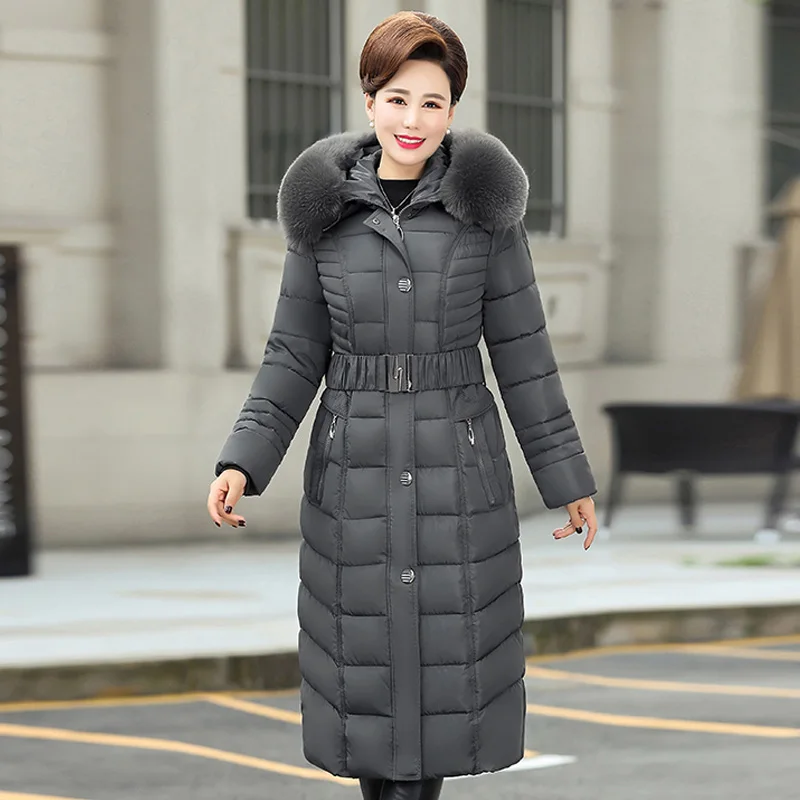 Женская зимняя куртка с капюшоном размера плюс 5XL меховым воротником теплая