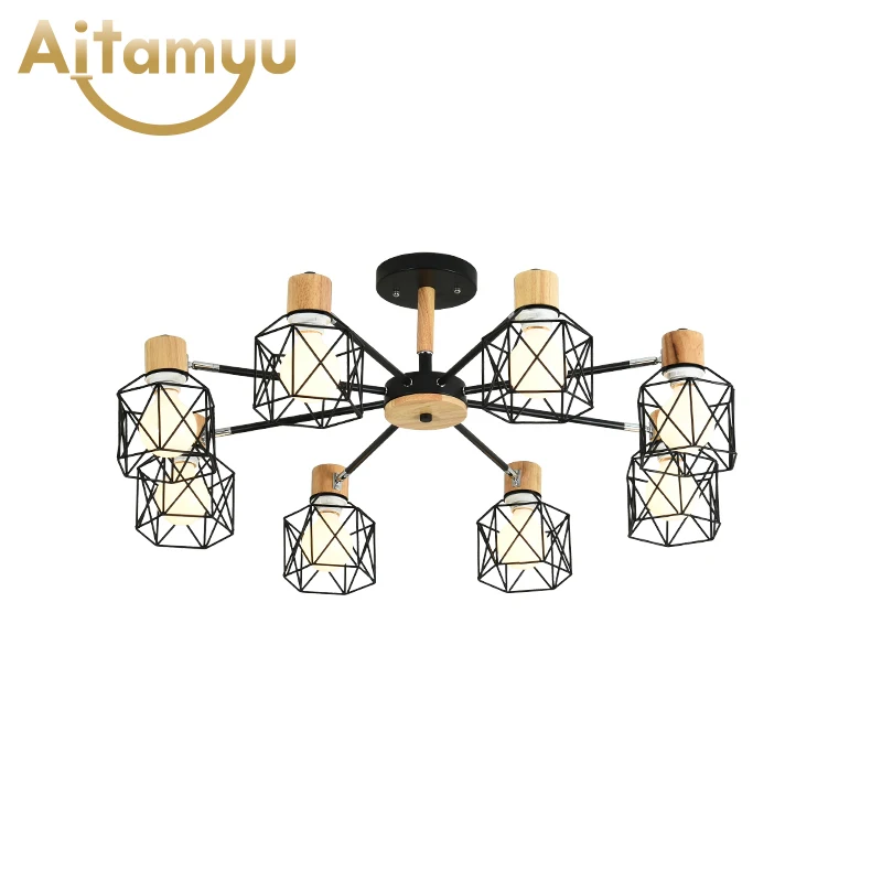 Блестящая деревянная люстра для Железный Абажур гостиной светодиодный Люстра