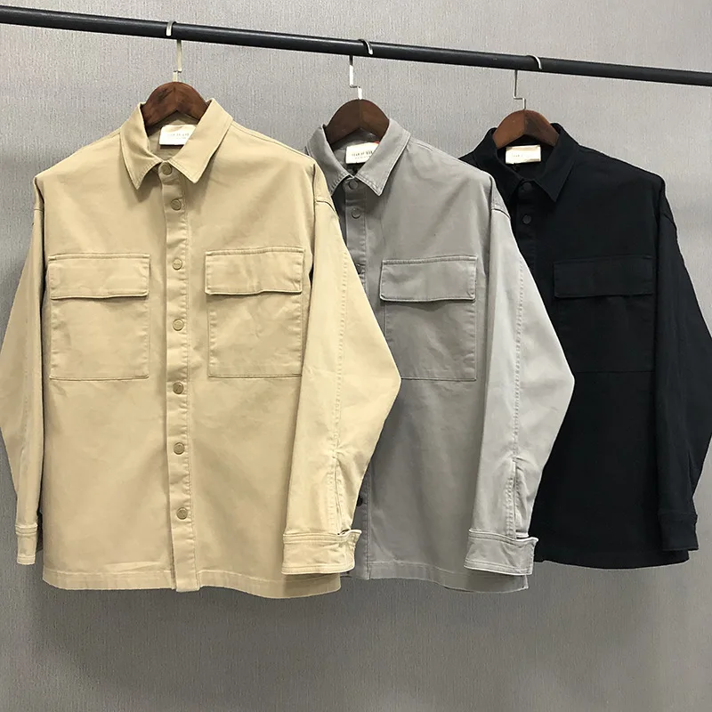 

2021 FOG Essentials 1:1 high quality wash and old style tooling shirt pocket loose fashion couple jacket trendy coat
