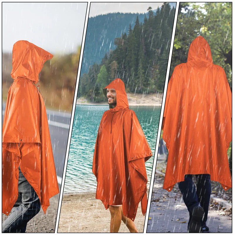 MENFLY-chubasquero naranja para hombre y mujer, Poncho impermeable de PU para acampar, toldo portátil, Alfombra de Picnic, chaqueta de carga para senderismo