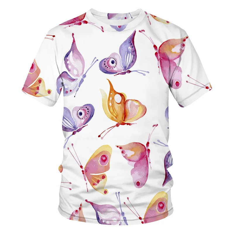 

Fashion Couple butterfly Cartoon animal pattern Print 3D Men's T-Shirt Summer Short Sleeve Camiseta T-Shirt Casual Tops Tees 7XL