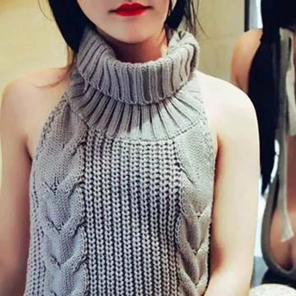 

Fall 2020 Fashion Virgin Killer Sweater Korean Off Shoulder Knitting Womens Sweaters Turtleneck Backless Sexy Pullovers