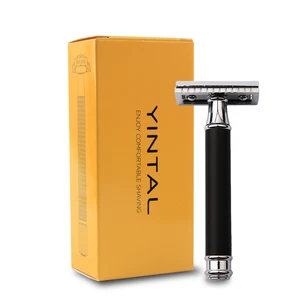 YINTAL 1 бритва с латунным покрытием, мужские двухсторонние Сменные бритвенные лезвия, бронзовые стильные латунные ручки для бритья, удаление волос