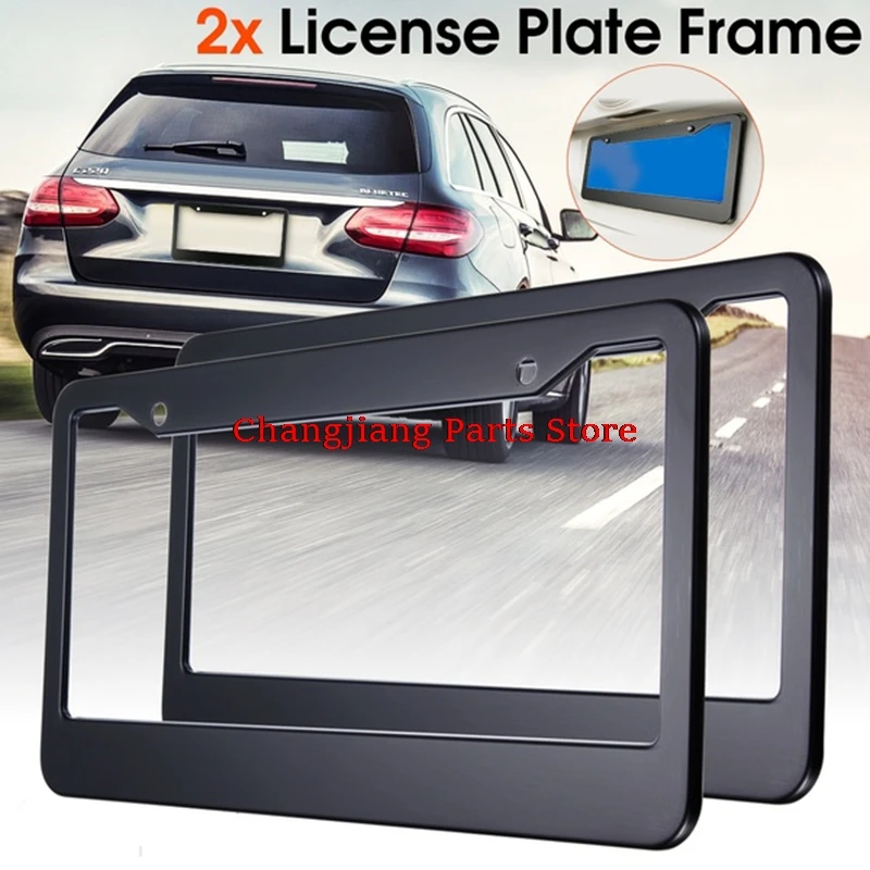 

2pcs Newest Stainless Steel Car Auto Vehicles License Plate Frame Black Tag Cover Holder With Screw Caps Car Styling