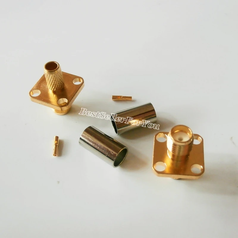 

1Pcs SMA Connector Female Flange 4 Hole Crimp For RG58 RG142 RG400 Coax Cable RF Connector