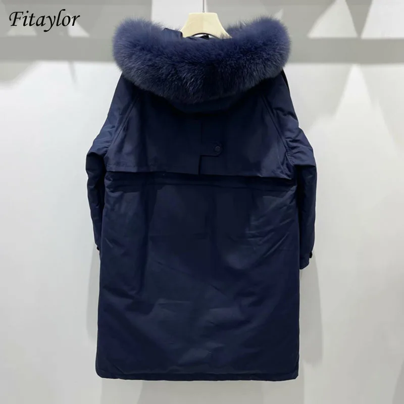 Fitaylor 90% White Duck Down Jacket Women Big Real Raccoon Fur Feather Coat Casual Windproof Warm Winter Long Sleeve Outwear | Женская