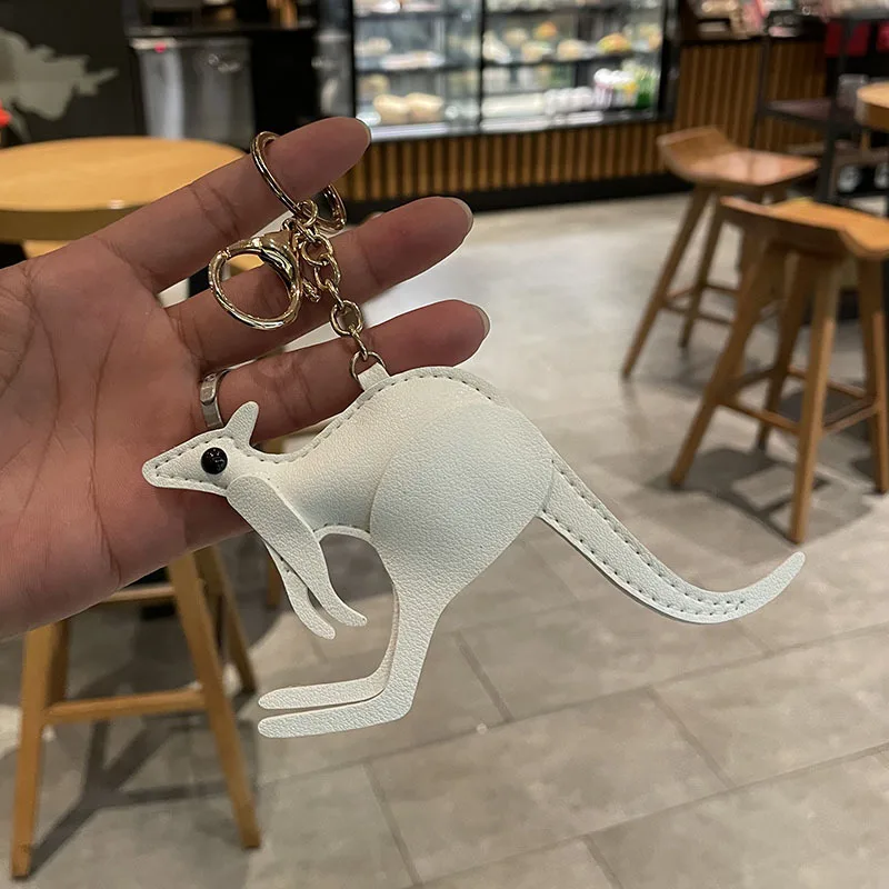 

Kangaroo Key Ring Cartoon Creative Leather Pu Bag Pendant Couple Car Accessories Backpack Buckle Key Chains