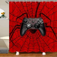 gamer shower curtain black gamepad gaming waterproof shower curtain red black spider web decor bath curtain video games