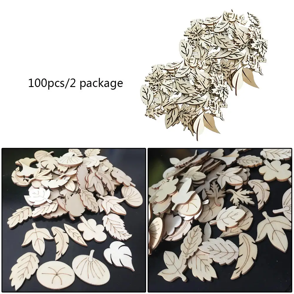 100 шт поделки своими руками деревянные чипсы в форме листа смешанные украшения