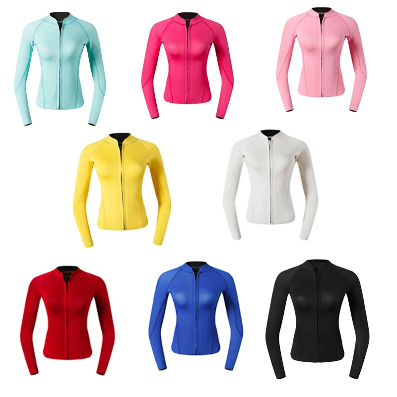 

Женский гидрокостюм из неопрена, рубашка с длинным рукавом и молнией спереди для дайвинга, Сноркелинга, каякинга, Топ 2 мм, Cano