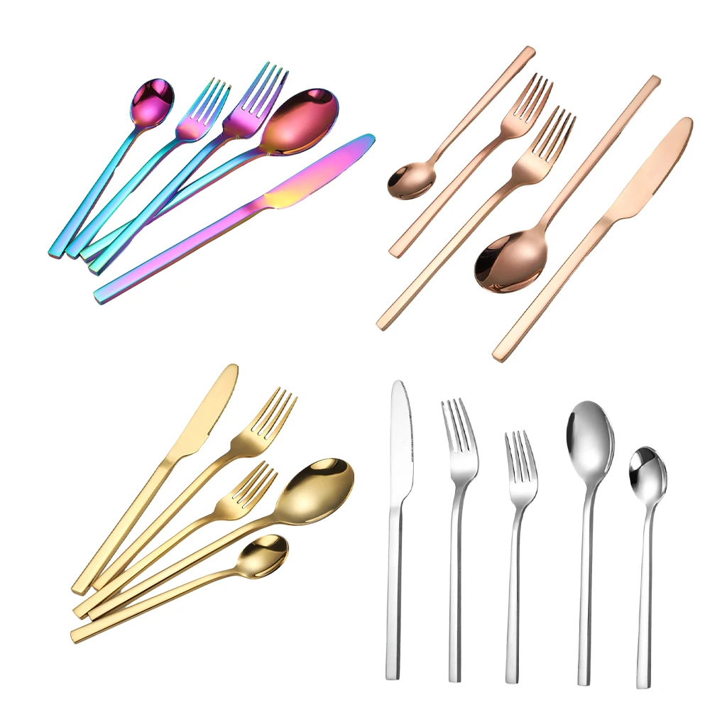 

5x Glossy Tableware Cutlery Set Dining Knife Spoon Fork Reusable Dinner Flatware for Home and Restaurant Dishwasher Safe