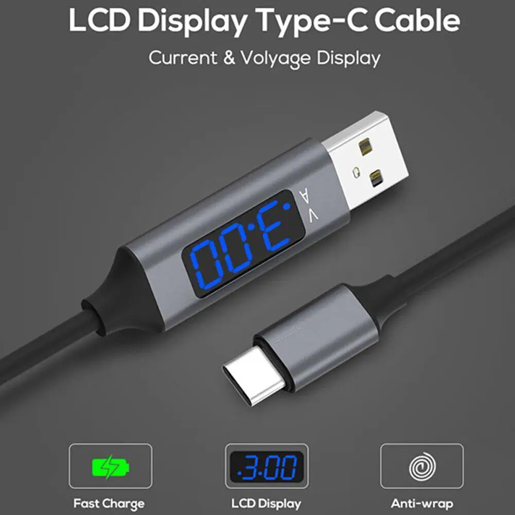 

TWISTER.CK Fast Charging USB 3.0 USB Type C Cable Voltage Current Display Data Sync USB-C Cable for Xiaomi A1 Samsung S9