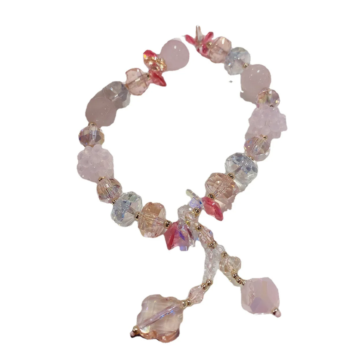 

Boutique Ladies Natural Broken Crystal Hand-woven Bracelet Ladies Four-leaf Clover Elastic Rope Bracelet