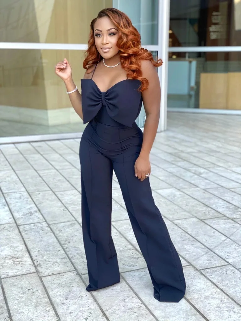 

Повседневный однотонный Облегающий комбинезон с расклешенными брюками для женщин, жилет с объемным большим бантом на тонких бретельках, же...