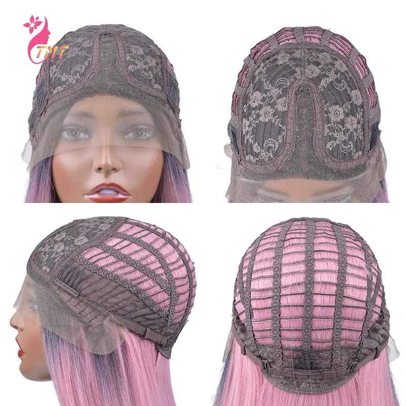 

Ombre Pink Synthetic Wigs Straight Shoulder Length Bob Synthetic Hair Middle Part Daily Cosplay For Black Women