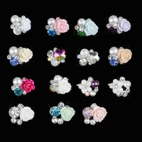 10pcslot 3d alloy nail art rhinestone resin flower bright pearl with crystal accessories supplies diy manicure nail rhinestones