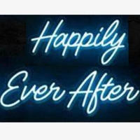 custom happily ever after glass neon light blue white red pink deep blue purple turquoise green yellow sign beer bar