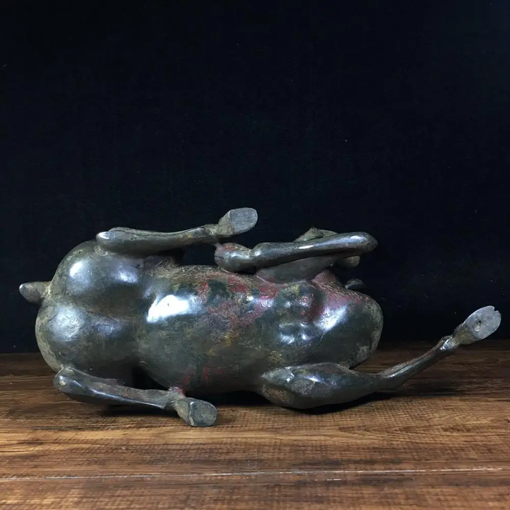 

Wedding Decoration 9" Tibet Buddhism Temple Old bronze Millennium Ganoderma Statue Sika deer statue Ganoderma sika deer statue