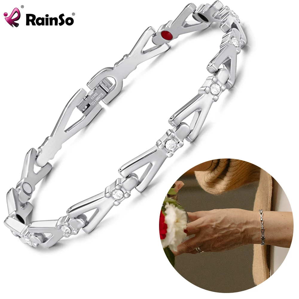 

Rainso Healthy Magnetic Bracelet For Women Stainless Steel Power Therapy 4in1 Magnets Negative Ion Germanium Bangles Hand Chain