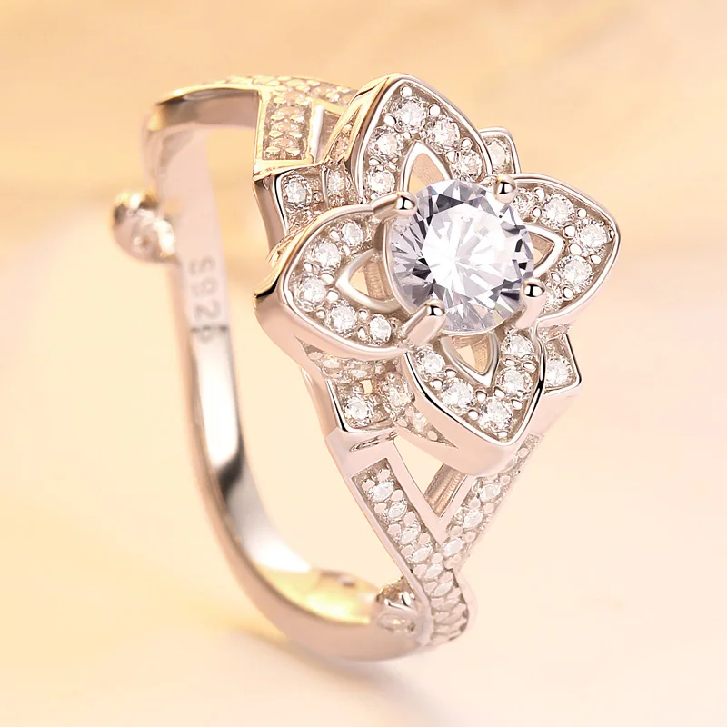 

COSYA Women 100% 925 Sterling Silver Flower Sparkling High Carbon Diamond Classic Anniversary Rings Party Fine Jewelry Gift