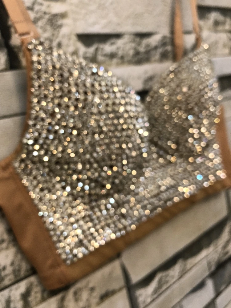 

NEW Women New Bright Night Sexy Rhinestone Gaga Bustier Pearls Push Up Night Club Bralette Bra Cropped Top Corset Plus Size