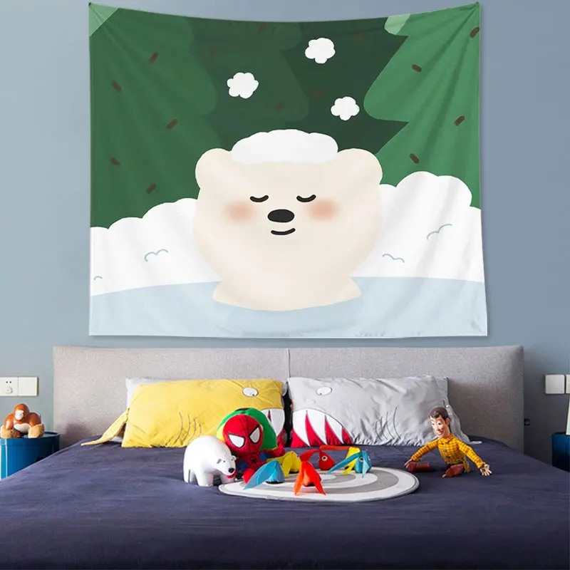 Декоративный гобелен в мультяшном стиле настенный принт с белым медведем