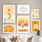 Абстрактная Настенная картина в стиле бохо, серфинг, девушка, морское солнце, пляж, Ван, Настенная картина, скандинавские плакаты и принты, настенные картины для декора гостиной