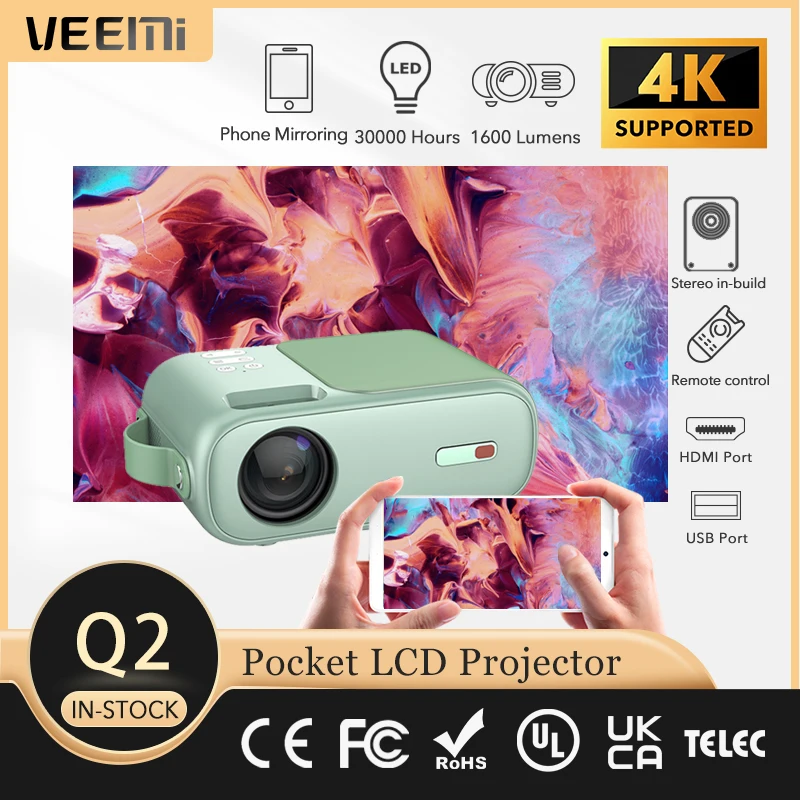 

Миниатюрный проектор VEEMI Q2 с поддержкой Wi-Fi и беспроводным зеркальным отображением на одном и том же экране, поддерживает мультимедийный ви...