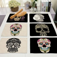 1pcs skull pattern placemat dining table mats drink coasters cotton linen pads cup mats 4232cm kitchen accessories mc0026