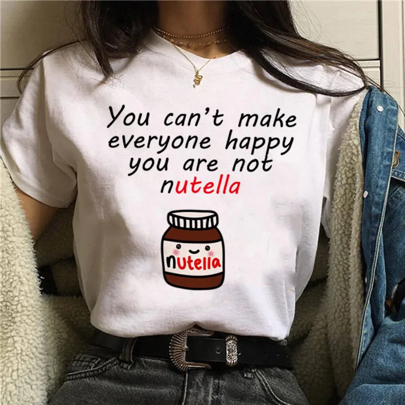 Летняя новинка Женская Футболка Harajuku Ullzang модная футболка Nutella Kawaii с принтом
