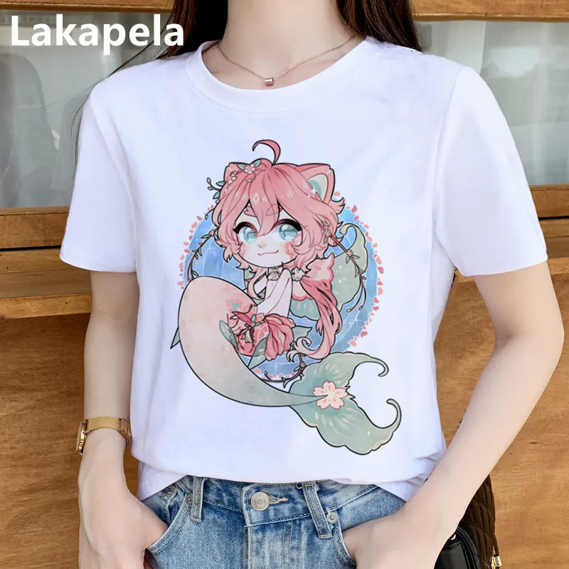 Аниме смешная модная женская футболка Kawayi на день рождения Chibi базовая белая с