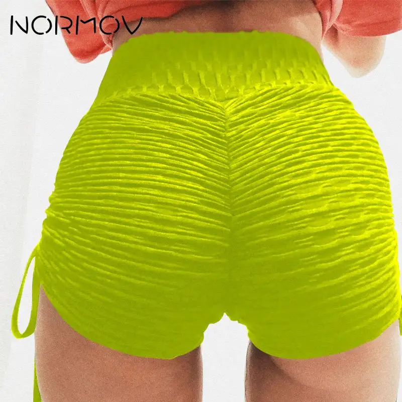 NORMOV, женские шорты, бандажные, сексуальные, спортивные, для спортзала, тренировки, фитнеса, йоги, леггинсы, спортивные, дышащие, с высокой талией, шорты, одноцветные, 7 цветов - Цвет: Цвет: желтый