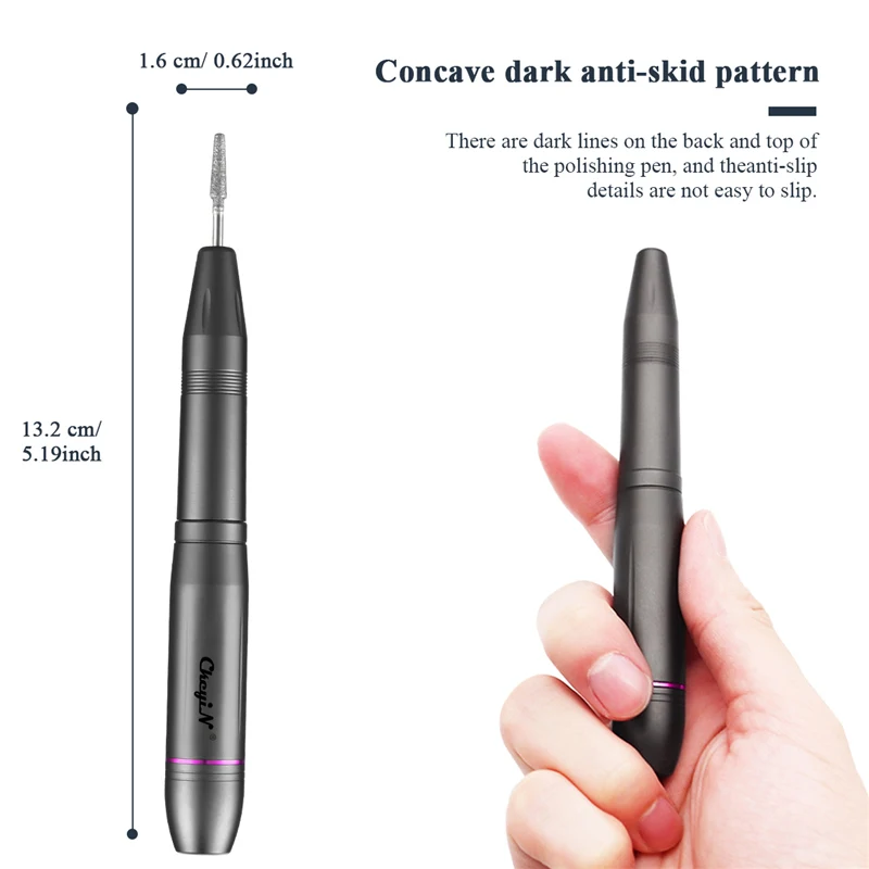

20000RPM Electric Nail Polisher Low Noise Nail Drill Kit Professional Manicure Pen Nail Grinding Polishing Roller Aluminum Alloy