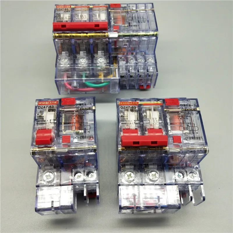 AC220V 400V DZ47LE 63 6A 10A 16A 20A 25A 32A 40A 50A 63A прозрачный остаточный ток утечки на землю защиты