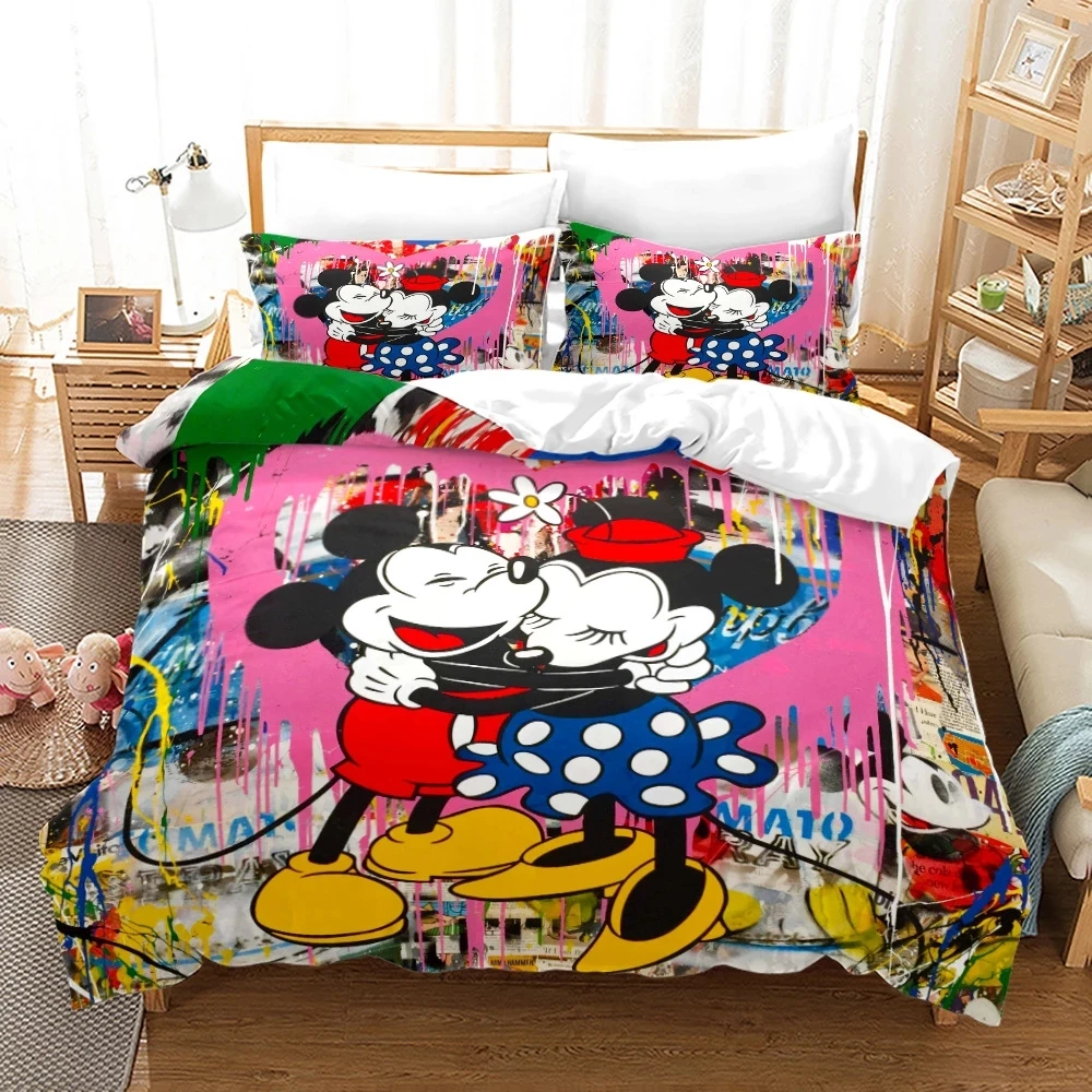 

Disney Red and White Cute Minimie Mouse Bedding Set with Eiderdown Cover Pillowcases Children Boys and Girls Bedroom Decor