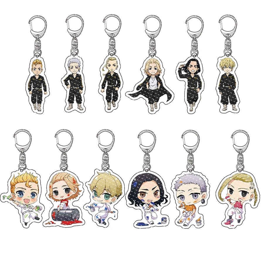 

Anime Tokyo REvengers Acrylic Key Paint Bucket Mikey Figure Key Chains Keisuke Baji Kazutora Hanemiya Takashi Mitsuya Key Holder