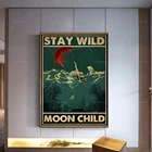 Детский плакат жди Wild Moon, настенное искусство Русалка, Художественная печать на океане, подарок любимой русалки, Настенный декор, лучшие подарки, домашний декор
