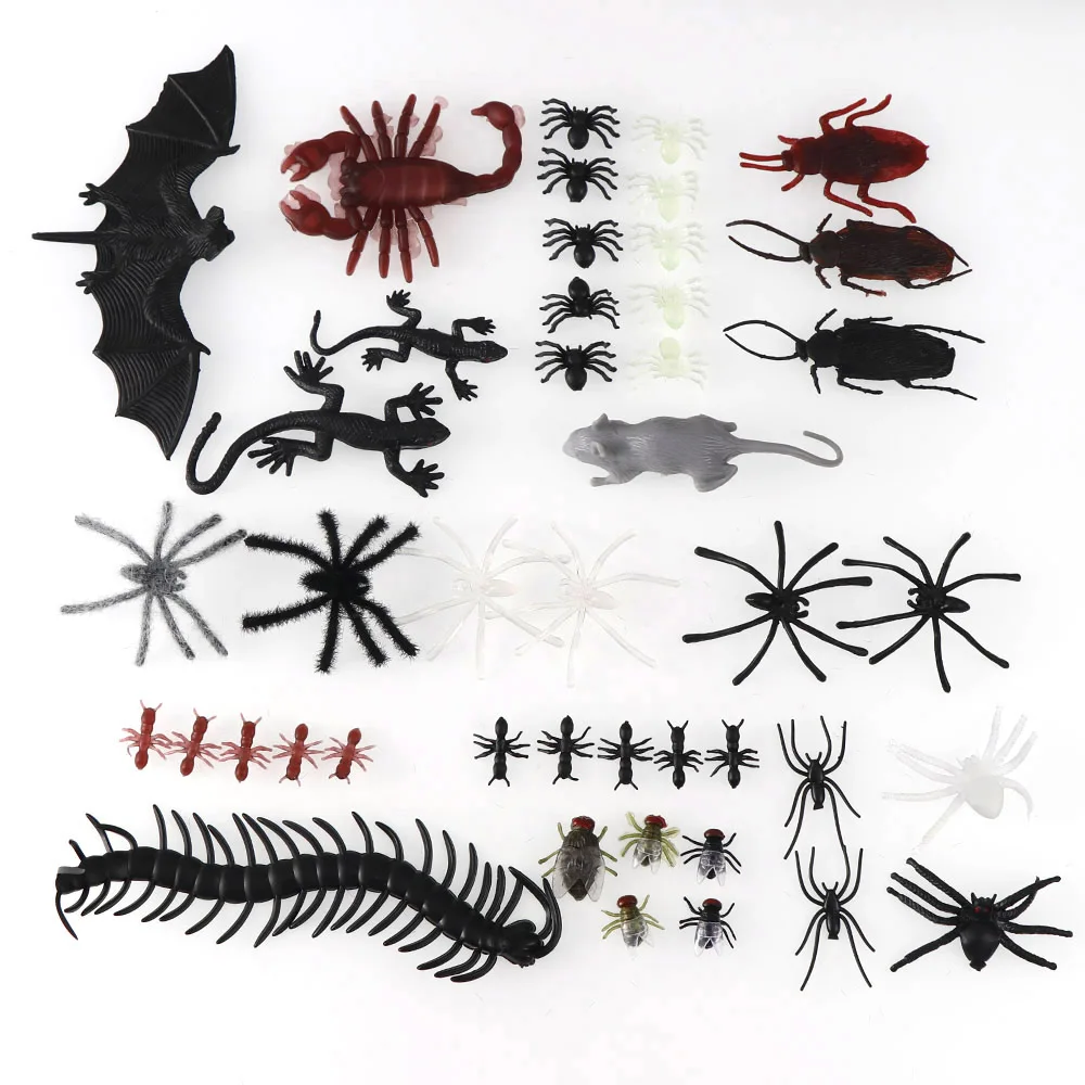 

44Pcs Simulation Plastic Funny Bat Bugs Fake Spiders Scorpion Halloween Creative Horror Props For Party Diy Halloween Decoration