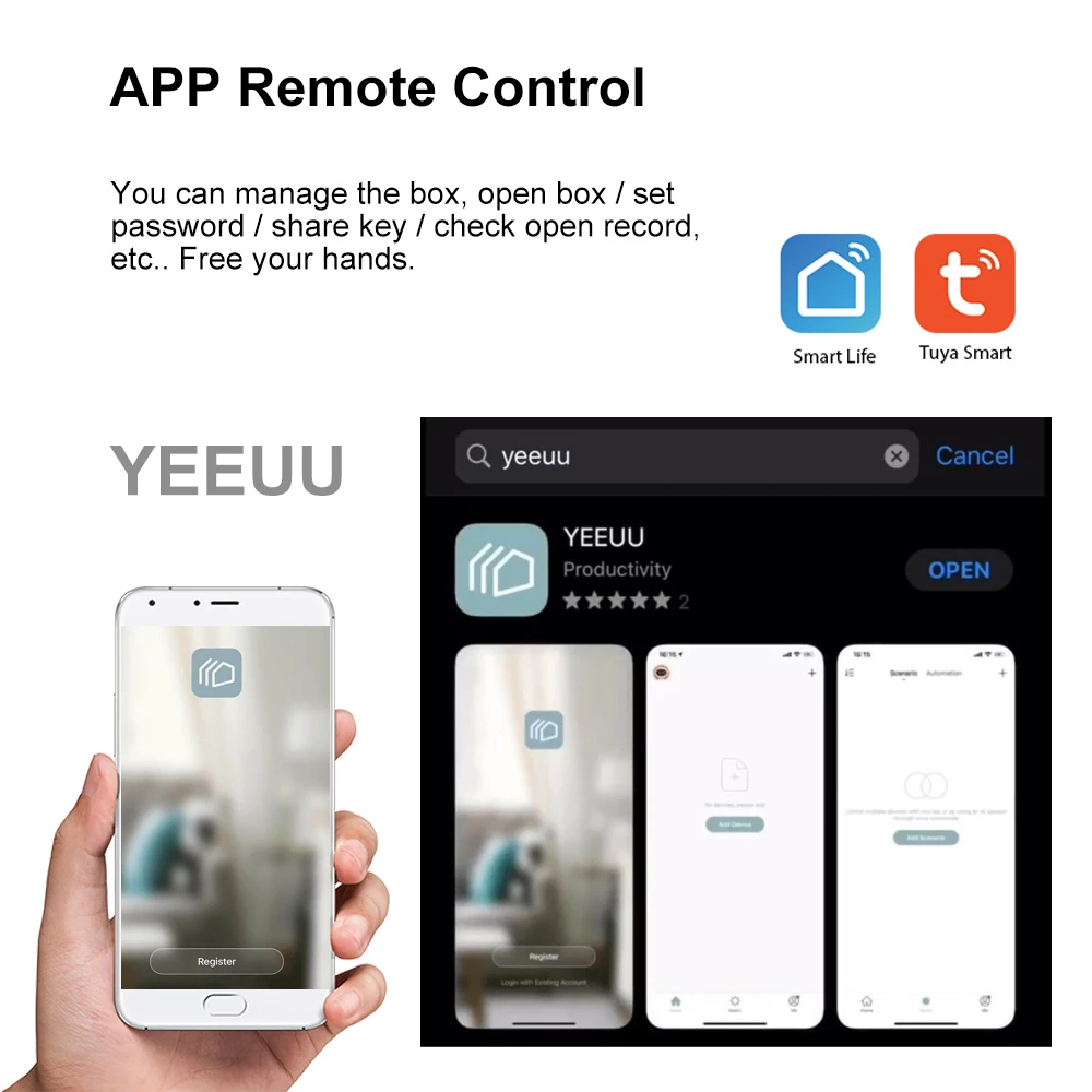

Tuya Smart Key Storage Lock Box BT 4.2 Wireless Network Password Key Safe Box APP Remote Control Aluminum Alloy Key Lock Box