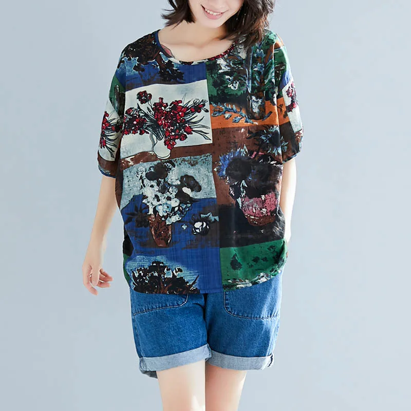 Женская хлопковая футболка с коротким рукавом большого размера|Футболки| |