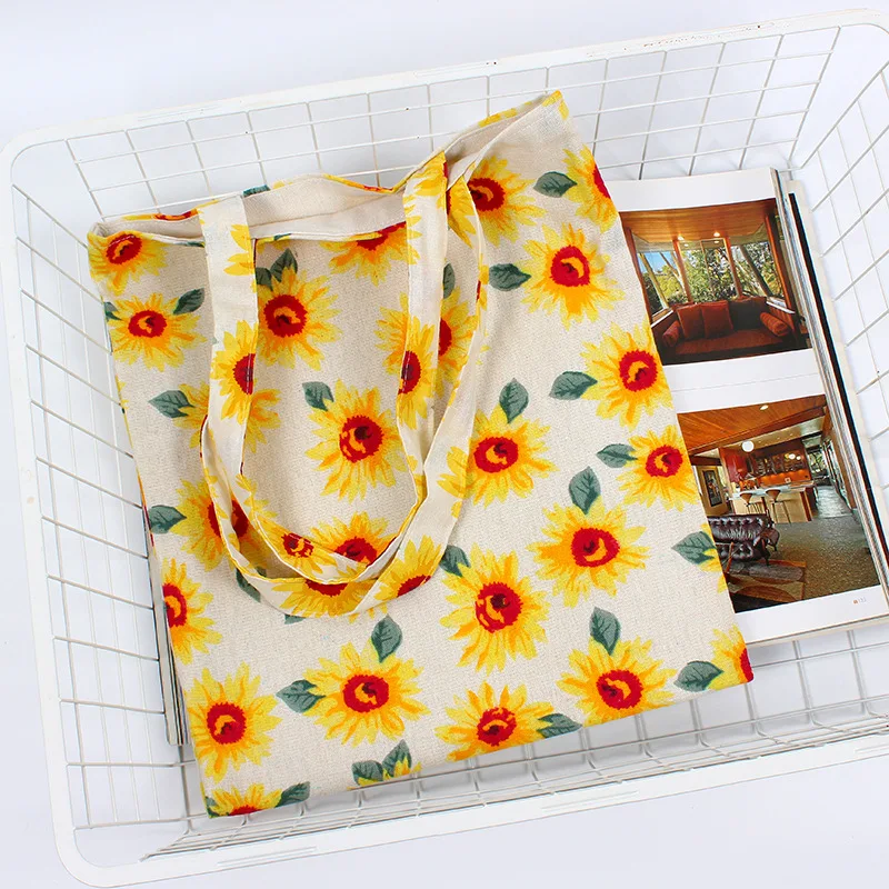 Модная женская сумка на одно плечо из хлопка и льна с принтом подсолнуха