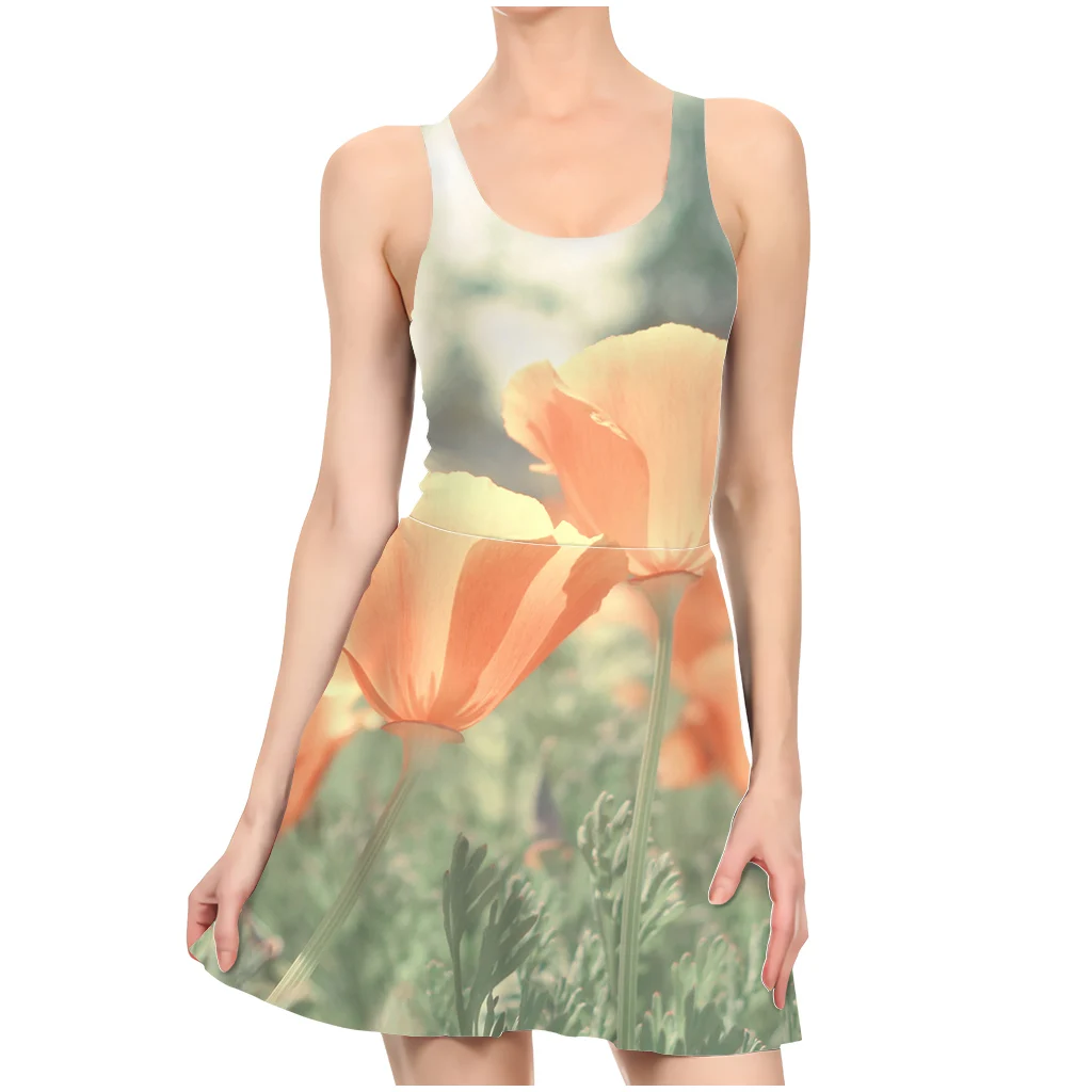 Летнее платье с 3D принтом растительного цветка женское тонкое сексуальное